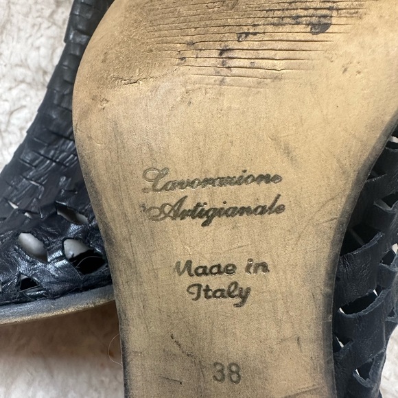 LAVORAZIONE ARTIGIANALE Piampoiani Italian Leather Peep Toe Boots Sz 38 or 7 US - Picture 5 of 9